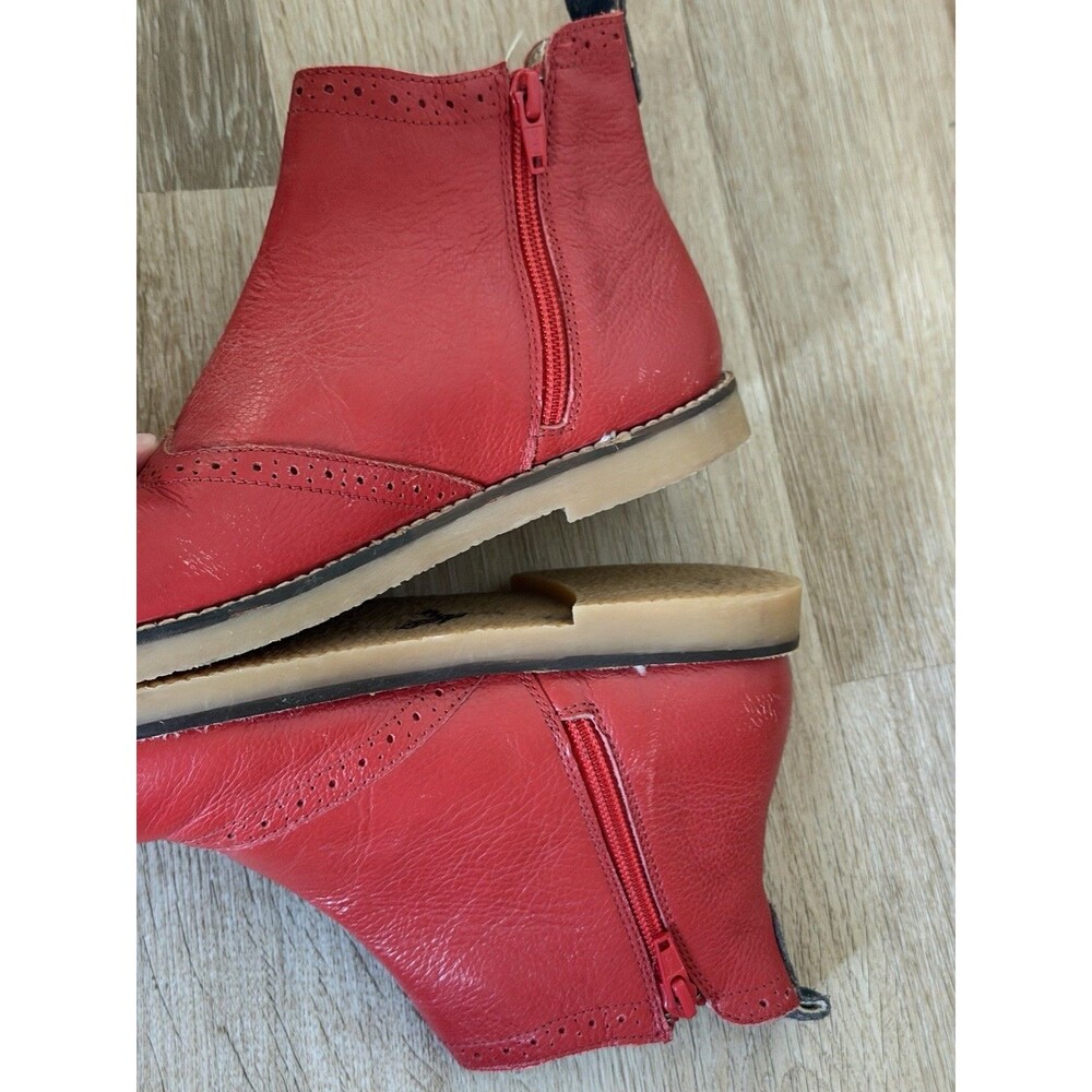 Mini Boden Red Leather Chelsea Boots Kids Girls Zip Up Size EU 35 - Picture 6 of 6